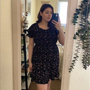 Plus Puff Sleeves Ruched Bust Floral Milkmaid Dress